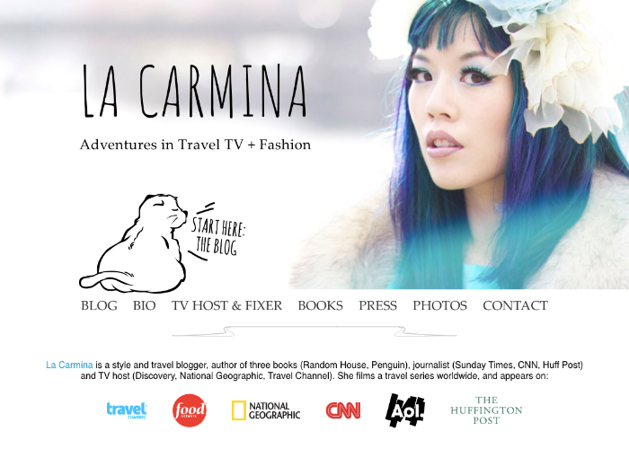 La Carmina website screenshot, featuring an image of the blogger 
