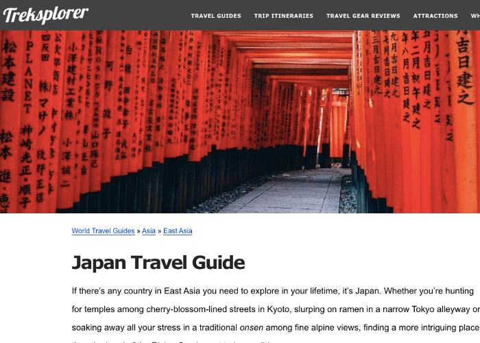 Japan Travel Guide page on Canadian Food Blog, Treksplorer