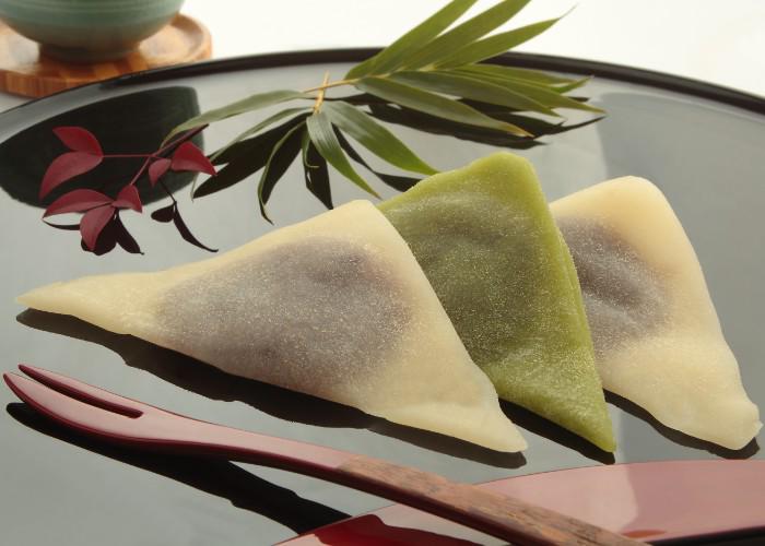 Three triangular yatsuhashi mochi from Kyoto