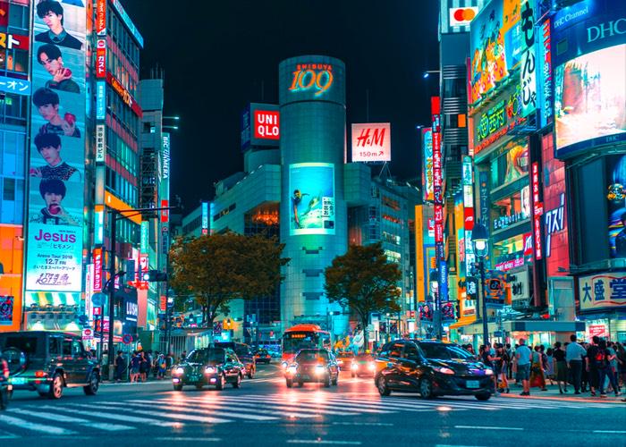 A picture of Shibuya's Scramble Crossing at night