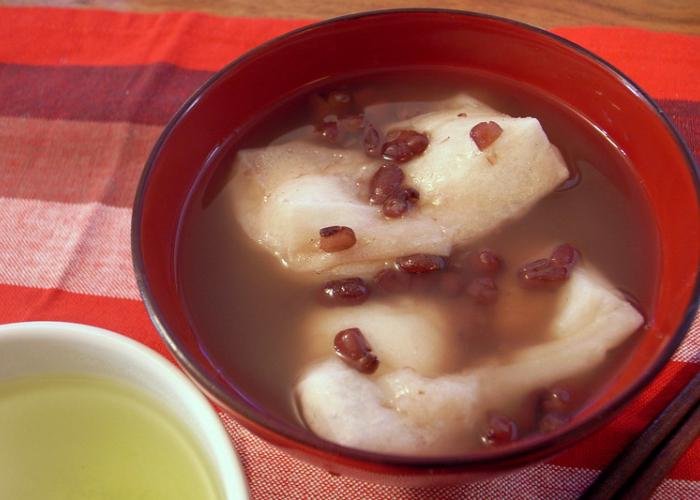 Oshiruko, a red bean soup with mochi