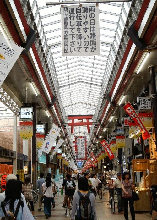 Tenjinbashi Shopping Street packed with people in Osaka