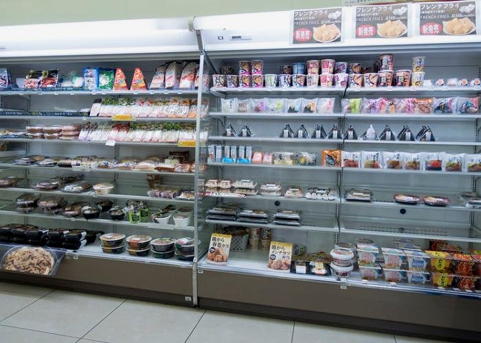 Konbini Convenience Store Shelf stocked with onigiri and bento