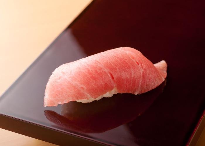 Fatty cut of tuna during an omakase meal