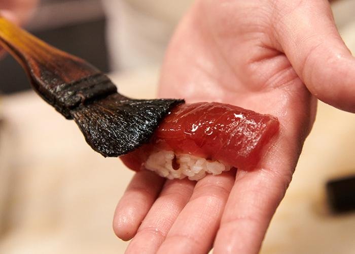 Close-up of preparing high-quality, luxurious maguro tuna sushi