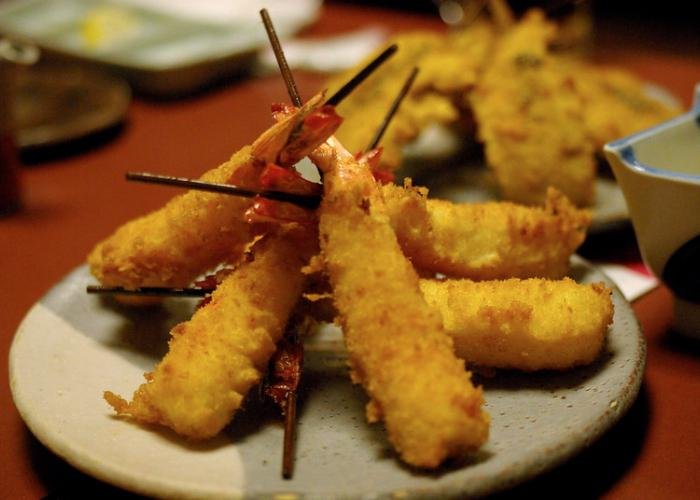 Kushiage fried skewers stacked on top of each other