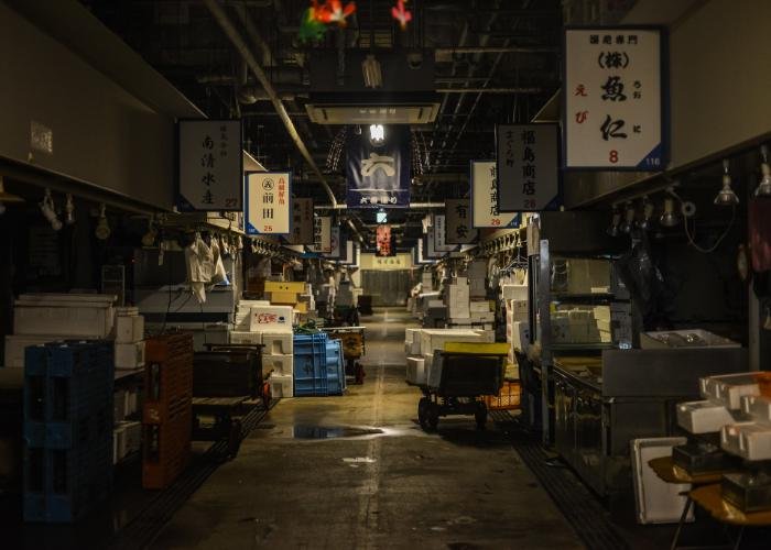 Osaka Kizu Market Interior - a dimly lit covered market