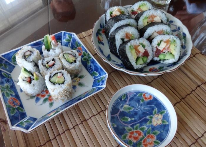 Rolled sushi during a sushi making class in Tokyo