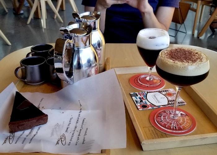 Coffee cocktails, cake, and two pitchers of coffee at Starbucks Reserve Roastery Tokyo