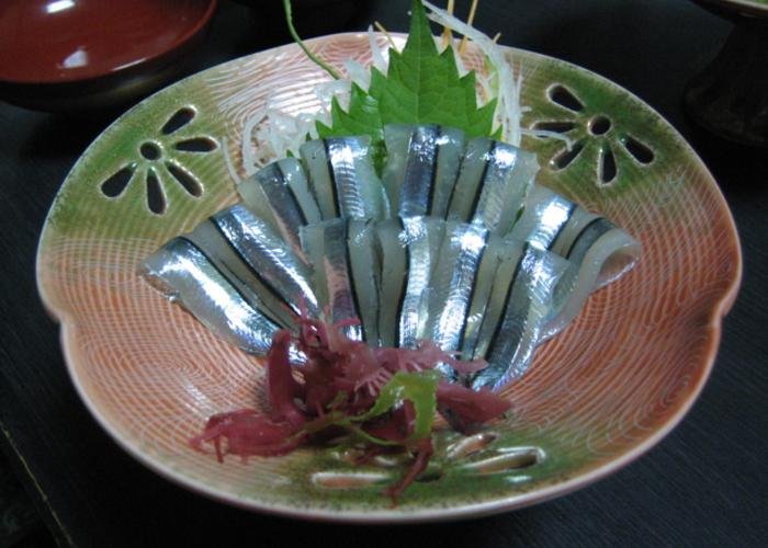 Plate of kibinago sashimi