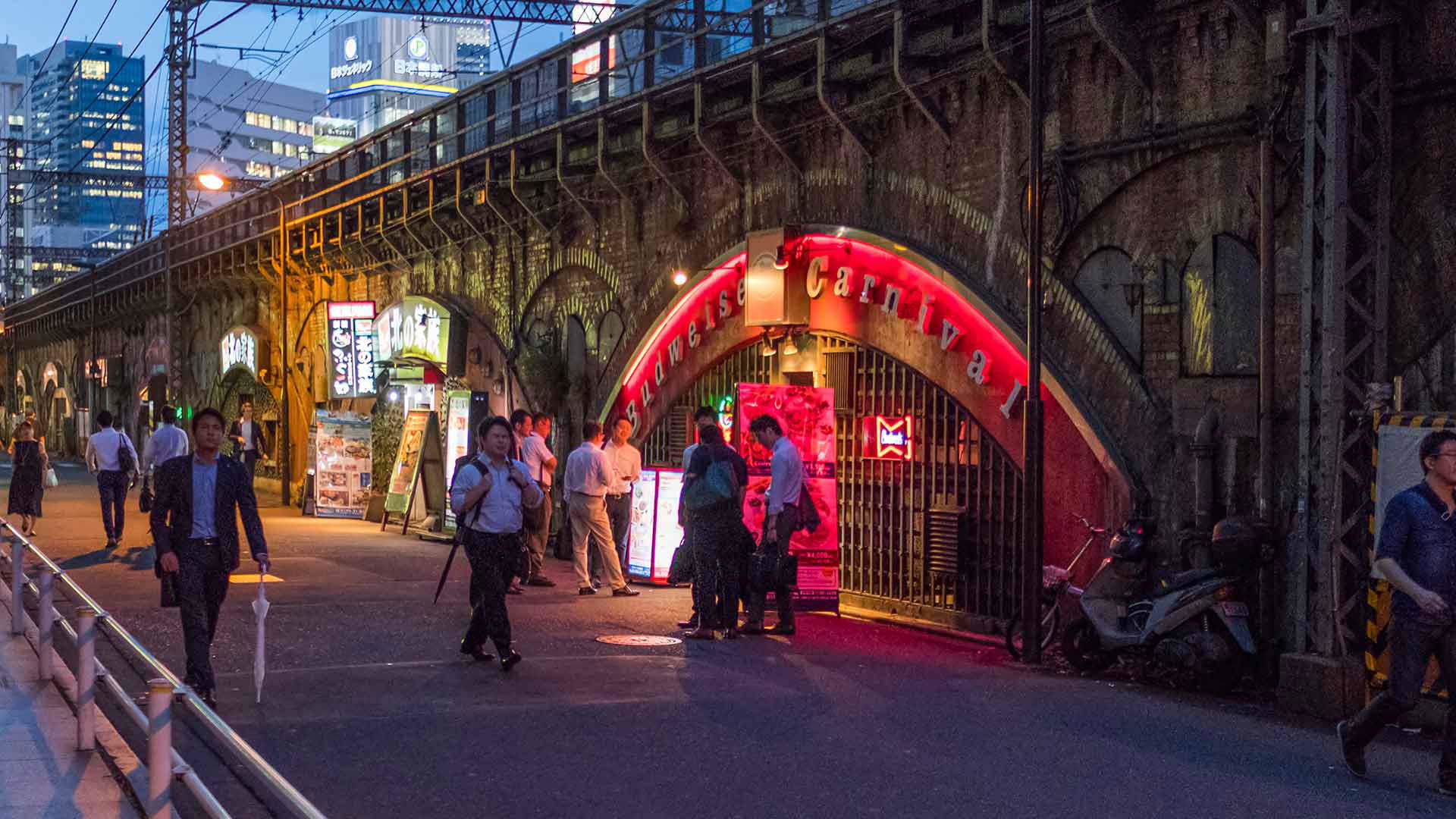 Vibrant Tokyo nightlife scene on a bustling city street